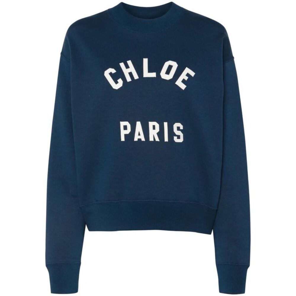 Mock-Neck Cotton Fleece Logo Sweater Women